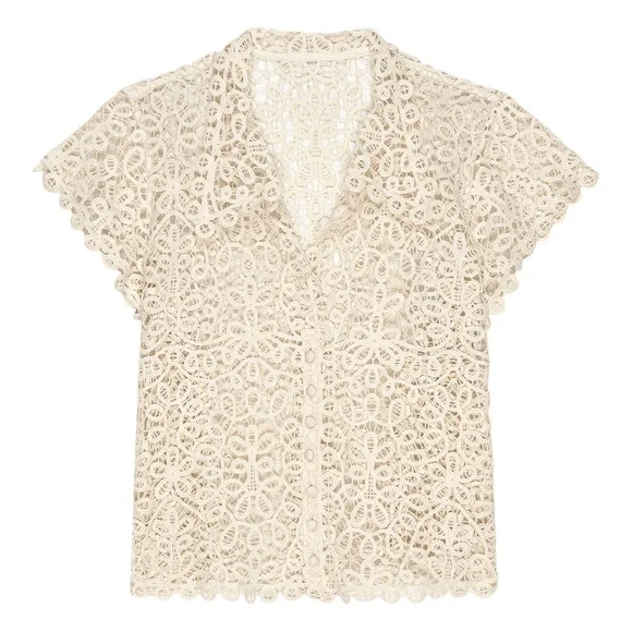 THE GREAT. The Lattice Top in Cream • NWT - Picture 4 of 10